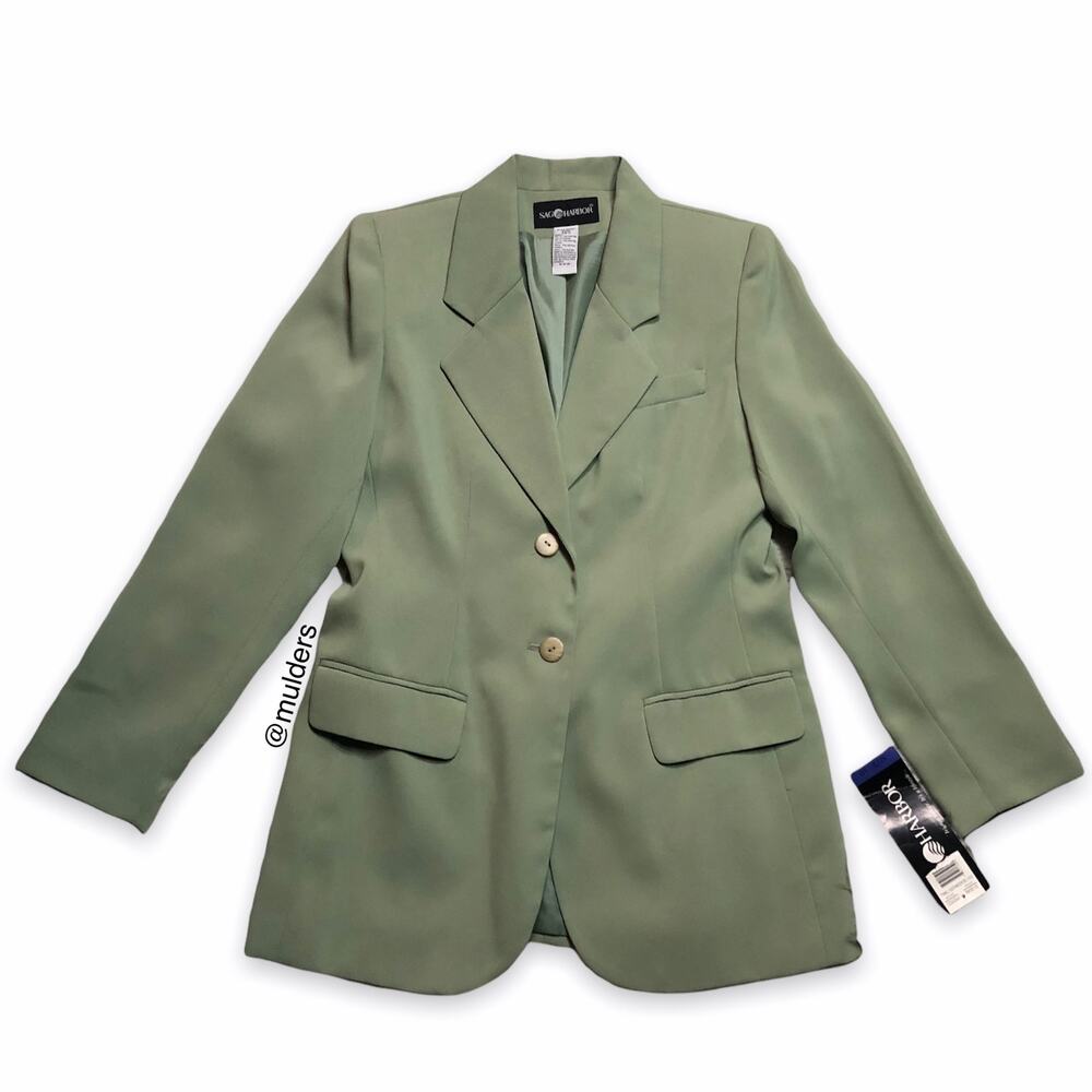 Vintage Deadstock 90s Sag Harbor NWT Pistachio Green Seasonless Twill Blazer